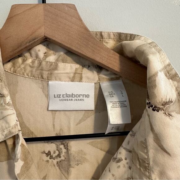 Vintage Liz Claiborne Neutral Floral Silk Blouse Large - Picture 9 of 10